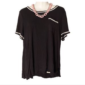 Black Short Sleeve Tee with White Trim and a Pocket
